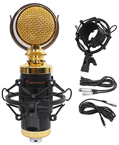 Rockville RCM02 XLR Studio Condenser Microphone with RDMS70 Boom Stand | 48V Cardioid, 30Hz-20kHz, 126dB Max SPL, Metal Shock Mount, 2 10' Copper Cables, RDMS70 Weighted Desktop Boom Stand, 2-Items