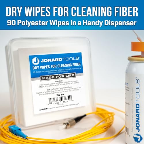 Jonard Tools DW-90 Pack of 90 Dry Wipes for Cleaning Bare Fiber, Connector End-Faces, and Electronic Components