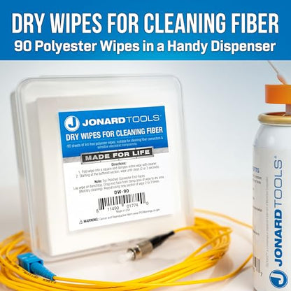 Jonard Tools DW-90 Pack of 90 Dry Wipes for Cleaning Bare Fiber, Connector End-Faces, and Electronic Components