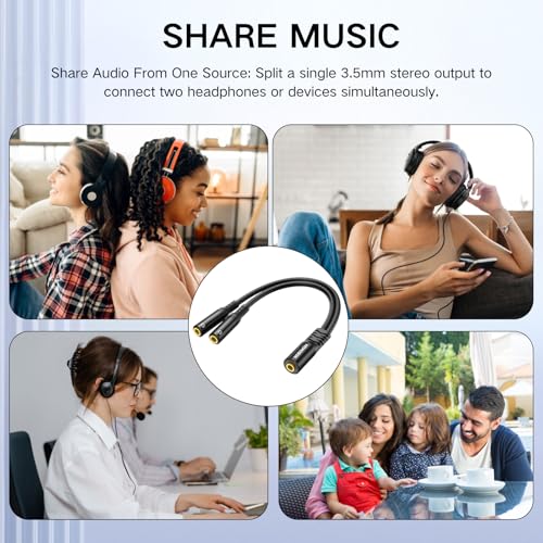 HOSONGIN 3.5mm TRS Female to Dual 3.5mm TRS Female Y Splitter Cable, 1/8 Inch Headphone Aux Splitter for Smartphones, Tablets, Laptops, Amplifiers - 0.6Ft（7.8 inch）