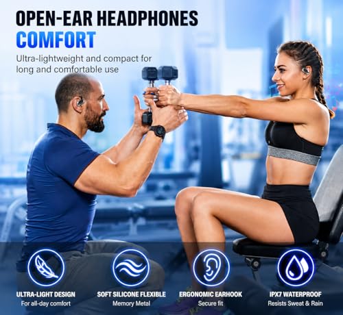 Open Ear Headphones, NEW Over Ear Earbuds with 4 ENC Noise-Canceling Mic | Ultra-Comfort Bone Conduction Earbuds, BT5.4, HD Stereo, IPX7 Waterproof, Ergonomic Earhooks,36H Sports Ear Buds for Running - color: A-Deep Black