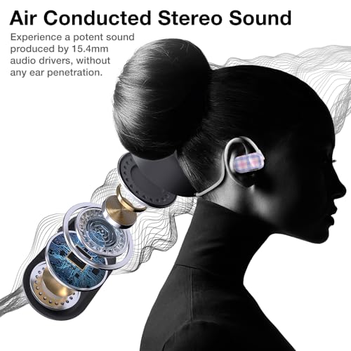 Purity Air Open Ear Headphones - True Air Conduction Wireless Bluetooth Open Ear Earbuds with Dual Mic for iPhone/Android - Secured Long Wearing Comfort, Sports Sweat Resistant (Pastel Plaid) - color: Pastel Plaid