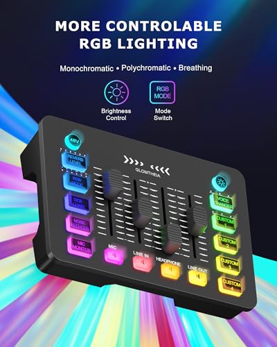 Gaming Sound Board Audio Interface Voice Changer for PC PS4 PS5 Streaming Mixer Soundboard Compatible with XLR Condenser/Dynamic Microphone