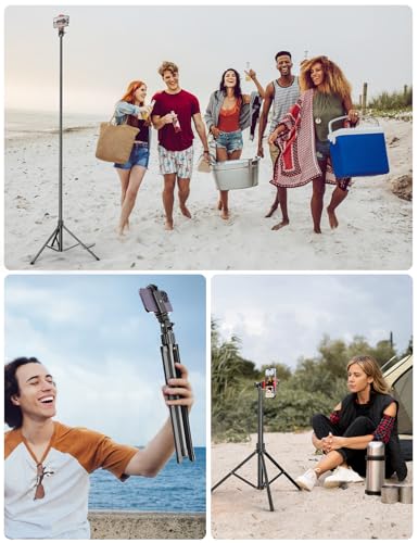 71'' Phone Tripod Stand, Extendable Reinforced Aluminum Phone Stand with Wireless Remote, Stable Cellphone Tripod (210cm-Black) - style: 86'' Black