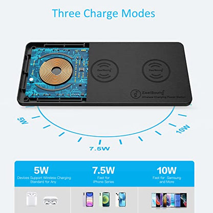 ZealSound Wireless Charging Pad, 3 in 1 Charger Mat for iPhone, Samsung Galaxy, Pixel, AirPods & Galaxy Buds, 24W Adapter Included, Ultra Slim, Case Friendly, PU Leather, for Home Office & Travel - color: Black 1