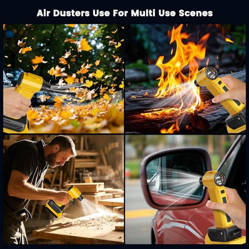 Compressed Air Duster Blower Electric 300000 RPM Power Compatible with Dewalt 20v Battery Turbo Fan Leaf Blower-No Canned for Cleaning car Snow Blowing (Yellow) (Battery NOT Include)