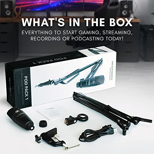 Marantz Professional Pod Pack 1 USB Microphone with Boom Arm | Includes Boom Arm, Plug and Play USB, PC and Mac Compatible, for Voice Chat, Content Creation, Gaming, Streaming and Podcasts - style: USB Mic w/ Boom Arm
