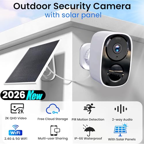 HITELLARCAM 2026 Upgraded 2K Security Cameras Wireless Outdoor with Solar Panels, Free Cloud Storage, AI Motion Detection Spotlight Siren Alarm Outdoor Camera Wireless, 2-Way Talk, IP66 Waterproof - color: White - 1 Pack Solar Panel Camera