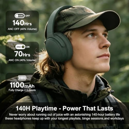 Srhythm NiceComfort 35(2nd Gen)Noise Cancelling Headphones 4-Speakers 40kHz | HD Sound,140 Hours' Ultra-long Playtime for Travel, Bluetooth 6.0, 5 Microphones ENC,Transparency,Spatial Audio,Low Latency - color: Forest Green