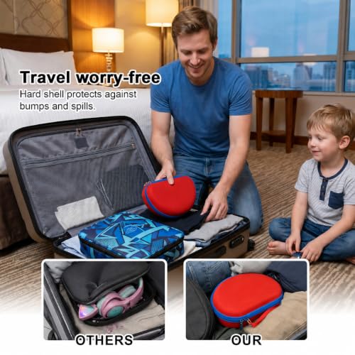 PAIYULE Kids Headphone Case for Riw,Box CT-7S/CT-7, for iClever IC-HS01 | Headphone case for kids, hard EVA shell, mesh pocket, fits cat-ear over-ear models, red, school and travel, box only, Red - color: Red