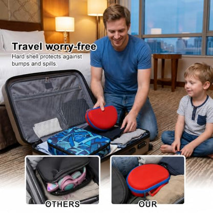 PAIYULE Kids Headphone Case for Riw,Box CT-7S/CT-7, for iClever IC-HS01 | Headphone case for kids, hard EVA shell, mesh pocket, fits cat-ear over-ear models, red, school and travel, box only, Red - color: Red