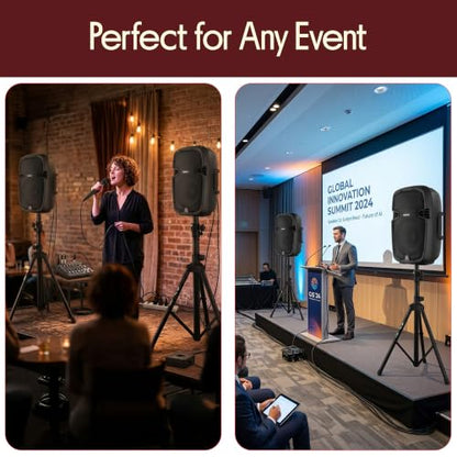 Pyle 10" Wireless Portable PA System - 1000W High Powered Bluetooth Compatible Active + Passive Pair Outdoor Sound Speakers w/USB SD MP3 AUX - 35mm Mount, 2 Stands, Microphone, Remote - PPHP1049KT - size: 10 in