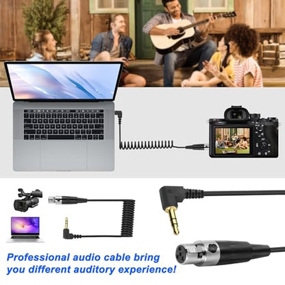 XMSJSIY Mini XLR to 3.5mm Stereo Audio Cable 90 Degree Right Angle 1/8" | TRS to Mini XLR 4 Pin Female Headphone Spring Audio Coiled Cord for MP3 Players, Phones, Laptops - 0.5m /1.65 ft - style: Mini XLR 4 PIN
