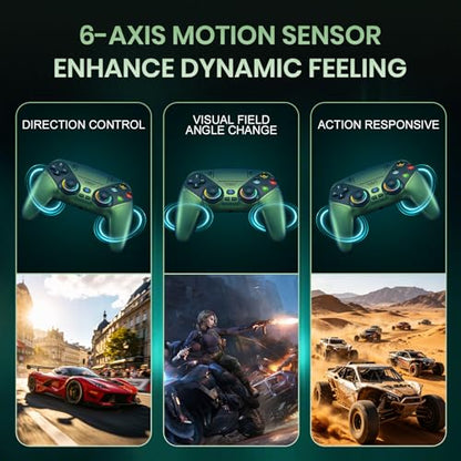 Gamrombo LED Wireless Controller for PS5 | Compatible with PS5 Pro/Slim/PC, Dual Vibration, Macro/Turbo, 3.5mm Audio Jack, 6-Axis Motion, Contro Gamepad with Speaker - color: Metallic Green