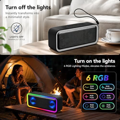 IKT Portable Bluetooth Speaker, 20W HD Sound, IPX7 Waterproof, Wireless, Big Sound and Deep Bass, TWS Pairing, 30Hrs of Playtime, for Home/Party/Outdoor/Beach, Birthday Gifts for Men Women - Black