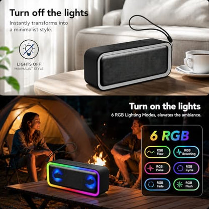 IKT Portable Bluetooth Speaker, 20W HD Sound, IPX7 Waterproof, Wireless, Big Sound and Deep Bass, TWS Pairing, 30Hrs of Playtime, for Home/Party/Outdoor/Beach, Birthday Gifts for Men Women - Black