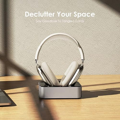 Headphone Charging Station for AirPods Max 1 & 2 - Magnetic Charger Dock with Lightning & USB-C Connectors, LED Indicator, Easy Drop-in Charging (Platinum) - color: Platinum
