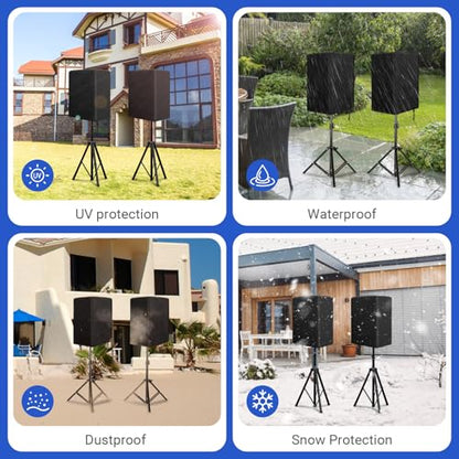 2PCS Speaker Cover for 15 Inch PA/DJ Powered Speaker Mounted on Stand, Outdoor Speaker Covers UV Protection Water Resistant Dustproof 800D Oxford Cloth(Black) - size: XL:30" H x 19" W x 20" D