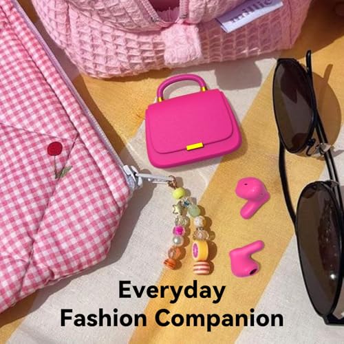 ANCwear Wireless Earbuds with Mini Handbag Case, 22H Playtime, Hot Pink | Bluetooth 5.3, 13mm drivers, touch controls and DIY stickers for music, calls, travel, everyday wear and gifting - color: Rose PU