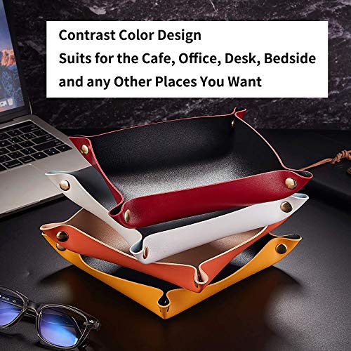 Faux Leather Valet Tray, Yellow + Navy Blue | Travel Nightstand Organizer, Small Jewelry Catchall, For Candy Key Phone Wallet Glasses Headphone Watch - color: Yellow + Navy Blue