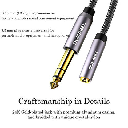 TopSeries Long 1/4'' Male to 1/8'' Female Adapter Cable (16ft/5M) 6.35mm to 3.5mm Phone Audio Connector Quarter Inch Adapter for Mixer Guitar Piano Amplifier Speaker and More | 24K Gold-Plated, Headphone to Speaker, Guitar, Digital Piano Keyboard Amplifie