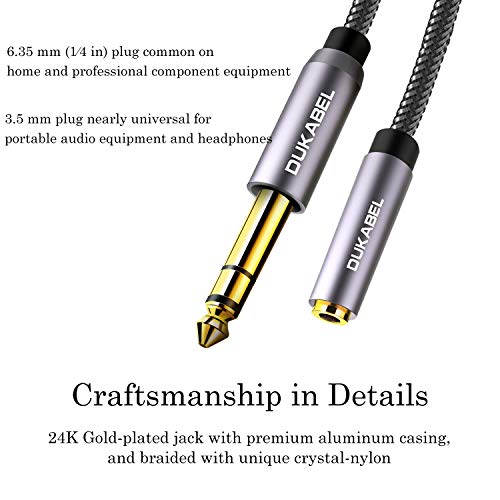 TopSeries Long 1/4'' Male to 1/8'' Female Adapter Cable (16ft/5M) 6.35mm to 3.5mm Phone Audio Connector Quarter Inch Adapter for Mixer Guitar Piano Amplifier Speaker and More | 24K Gold-Plated, Headphone to Speaker, Guitar, Digital Piano Keyboard Amplifie