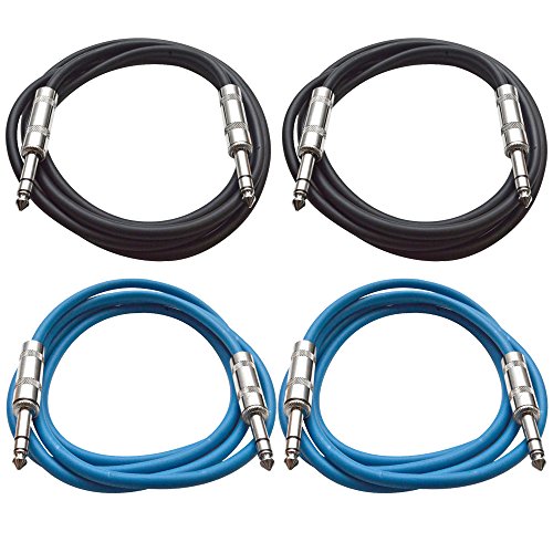Seismic Audio - SATRX-2-4 Pack of 2' 1/4" TRS to 1/4" TRS Patch Cables - Balanced - 2 Foot Patch Cord - Black and Blue - color: Black and Blue