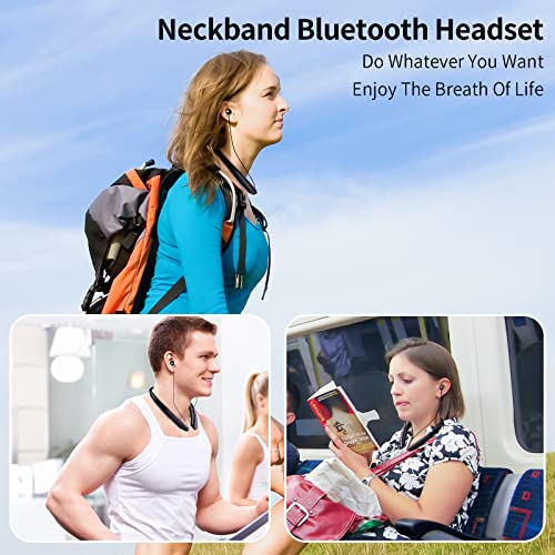 Bluetooth Headphones Retractable, Wireless Earbuds Neckband IPX5 Sweatproof, Bluetooth Headset with Microphone Vibration Call, Stereo Noise Cancelling Earphones (Black Pink) - color: black pink