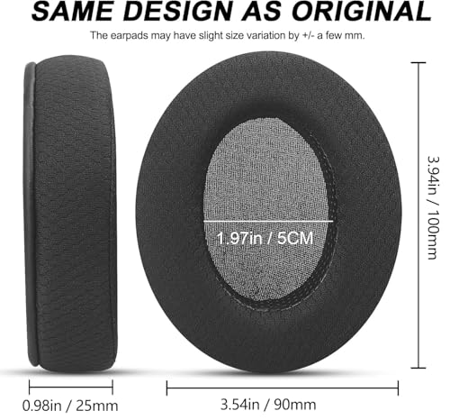 Upgraded Earpads for HyperX Cloud/Alpha, Audio Technica M50X/M40X- Black | Replacement ear pads Also for MDR-7506, Turtle Beach Stealth 400/600 & More - Cushions with Breathable Mesh Fabric