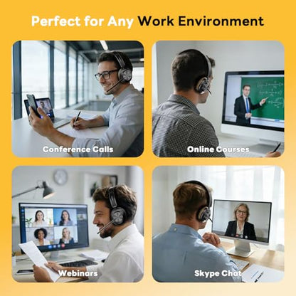 Bluetooth Headset, Wireless Headset with Mic for Work, Bluetooth 5.3, Wireless Headphones with AI Noise Cancelling Microphone (Clear Calls & Mic Mute), USB Dongle, for Computer/PC/Laptop/Zoom - color: Black