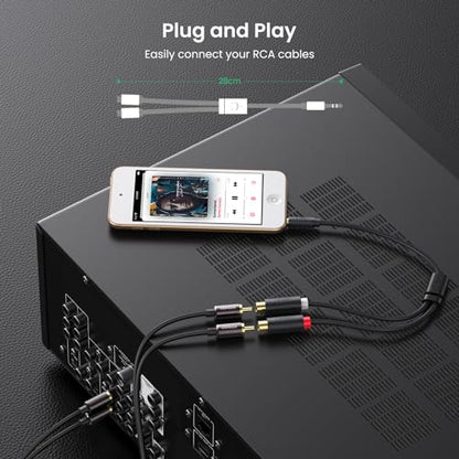 UGREEN 3.5mm Male to 2 RCA Female Stereo Audio Y Splitter Cable 0.8ft | Bi-Directional Adapter, Gold Plated Red and White Jack, Dual-Shielding, For Phone, TV, DVD Player, Speaker, Laptop to Amp