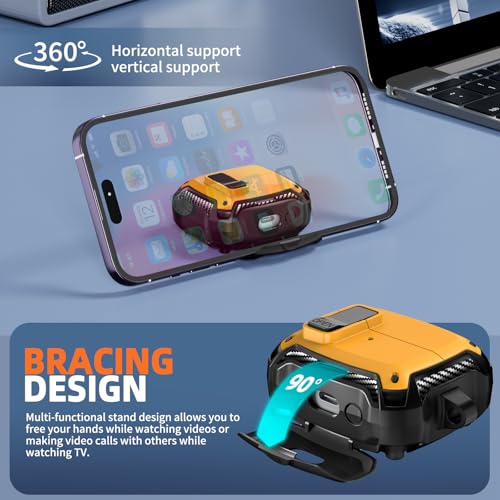 Safety Lock Case for Samsung Galaxy Buds3 FE/3/3 Pro (Yellow) | with Phone Stand,with Secure Lock Clip & Cleaning kit Full Body Shockproof Carbon Fiber Protection Design - color: D-yellow