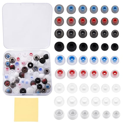 54Pcs Silicone Earbud Replacement Tips, S/M/L Ear Bud Tips, Rubber Earbud Covers Compatible with Most Earphones (Inner Hole 3.8mm-5.1mm)