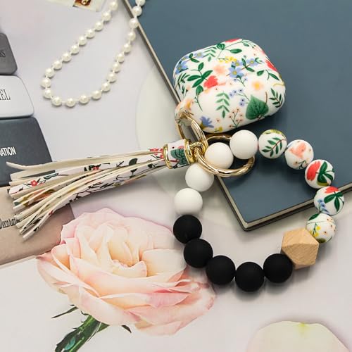 Case Compatible with AirPods 4 Case,Soft Silicone Cover with Bracelet Lanyard and Keychain, Cute Wireless Charging Protective Case for Apple AirPods 4th for Women and Men (Flower) - color: Flower