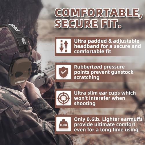 PROHEAR 2 Pack Electronic Ear Protection for Shooting with 4X Sound Amplification, Gun Range Hearing Protection Muffs, NRR 23dB Noise Reduction Headphones for Hunting, Green and Brown - style: Electronic-green+brown