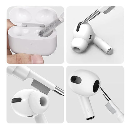 Cleaner Kit for AirPods Pro 3/2/1, 3-in-1 Earbud Cleaning Pen with Metal Tip, Soft Brush & Flocking Sponge, Cleaning Tool for Wireless Earbuds, Charging Case, Phone, Keyboard & Electronics