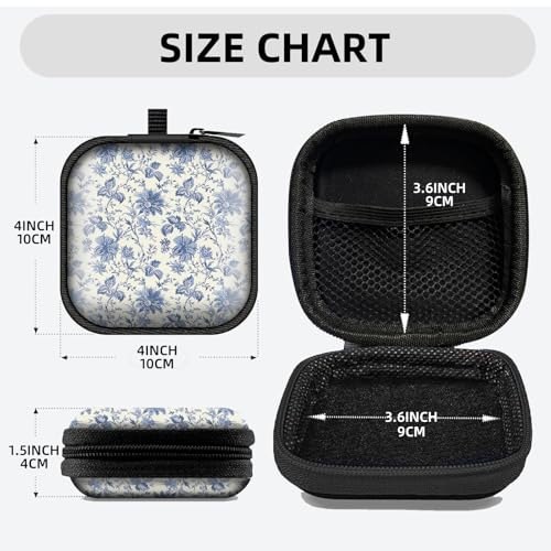 Square Data Cable Earbud Charger Coin Storage Bag Shockproof and Drop-Proof EVA Material Compatible with AirPod(Delicate Blue Flowers) - color: Delicate blue flowers