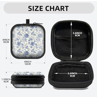 Square Data Cable Earbud Charger Coin Storage Bag Shockproof and Drop-Proof EVA Material Compatible with AirPod(Delicate Blue Flowers) - color: Delicate blue flowers