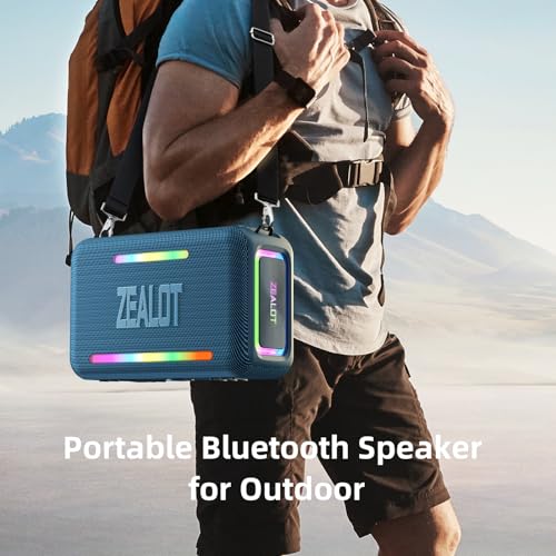 ZEALOT Bluetooth Speaker, 120W RMS 150W Peak Loud Wireless Speakers IPX6 Waterproof Bluetooth Subwoofer Speaker with LED Light, Custom EQ, 40H Playtime, Portable Speakers for Outdoor, Party - color: Blue
