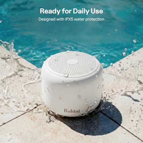 Bobtot Portable Bluetooth Speakers with Strap Easy to Carry | Wireless IPX5 Waterproof with Loud Stereo Sound, 20 Hours Playtime, Rechargeable Battery, Built-in Microphone, White - color: White