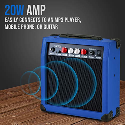LyxPro Electric Guitar Amp 20 Watt Amplifier Built in Speaker Headphone Jack and Aux Input Includes Gain Bass Treble Volume and Grind - Blue - color: Blue, size: 20 Watt