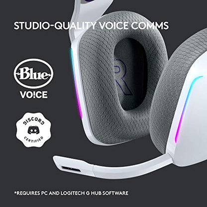 Logitech G733 Lightspeed Wireless Gaming Headset with Suspension Headband, LIGHTSYNC RGB, Blue VO!CE mic Technology and PRO-G Audio Drivers - White (Renewed) - color: White