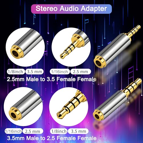 2.5mm Male to 3.5mm Female Adapter 2 Pack Gold Plated Jack Stereo Full Metal Connector Converter for Smartphones, Headphone, Mic, Tablets (1 Pair) - style: 1 pair