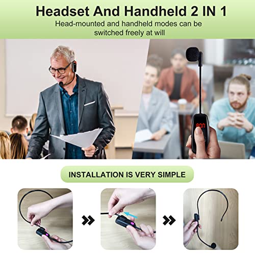 Wireless Microphone Headset,UHF Head Mic Speaker System for Fitness | USB-C Charging, Headset Microphones for Voice Amplifier Speaker, with LED Digital Display, for Teaching Instructor Tour Guide