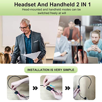 Wireless Microphone Headset,UHF Head Mic Speaker System for Fitness | USB-C Charging, Headset Microphones for Voice Amplifier Speaker, with LED Digital Display, for Teaching Instructor Tour Guide