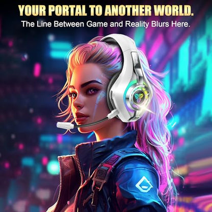 Ordtop 2.4GHz Wireless Gaming Headsets for PS5/PS4/Switch, 2026 RGB Noise Cancelling Over-Ear Headphones with 7.1 Surround Sound, 40mm Drivers, 276g Ultraligero, Memory Foam, 45H Gaming Headphones﻿ - color: White