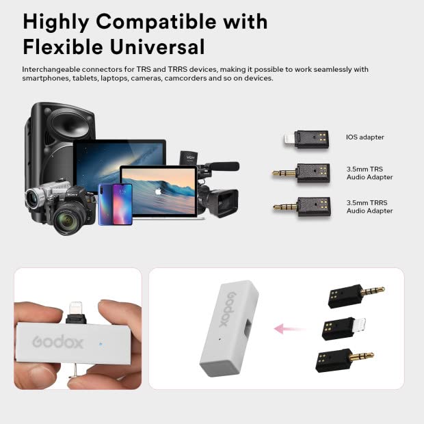 GODOX MoveLink Mini Wireless Microphone, 100m Range, 2.4GHz Noise Cancelling Mic, Omnidirectional Lavalier Microphone for Record Interviews, Vlogs | 2.4GHz Noise Cancelling, Omnidirectional Lapel Mic, 328ft Range, For Interview Vlog Shooting