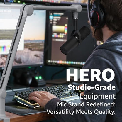 Boom Arm - Adjustable 360° Rotatable Microphone Sturdy Stainless Steel Mic Desk, Table Stand Foldable Scissor Stable Mount Arms for Radio Studio, Podcast, Gaming (MATTE SILVER) - color: Matte Silver