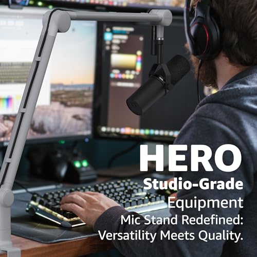 Boom Arm - Adjustable 360° Rotatable Microphone Sturdy Stainless Steel Mic Desk, Table Stand Foldable Scissor Stable Mount Arms for Radio Studio, Podcast, Gaming (MATTE SILVER) - color: Matte Silver