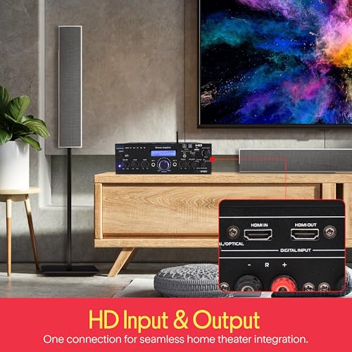Pyle Wireless Bluetooth Home Stereo Amplifier - Multi-Channel 200 Watt Power Amplifier Home Audio Receiver System w/HDMI, Optical/Phono/Coaxial, FM Radio, USB/SD, AUX, RCA, Mic in - Remote - PDA9HBU